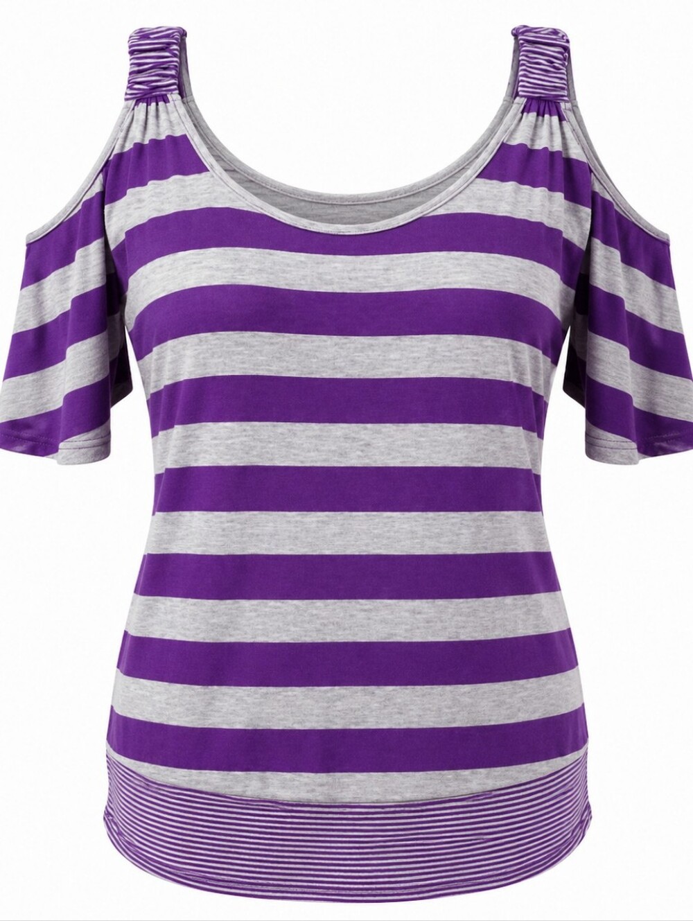 LE CIELO | Purple Gray Retro Cold Shoulder Stripe Retro Tee Y2K 90s 80s  | XL